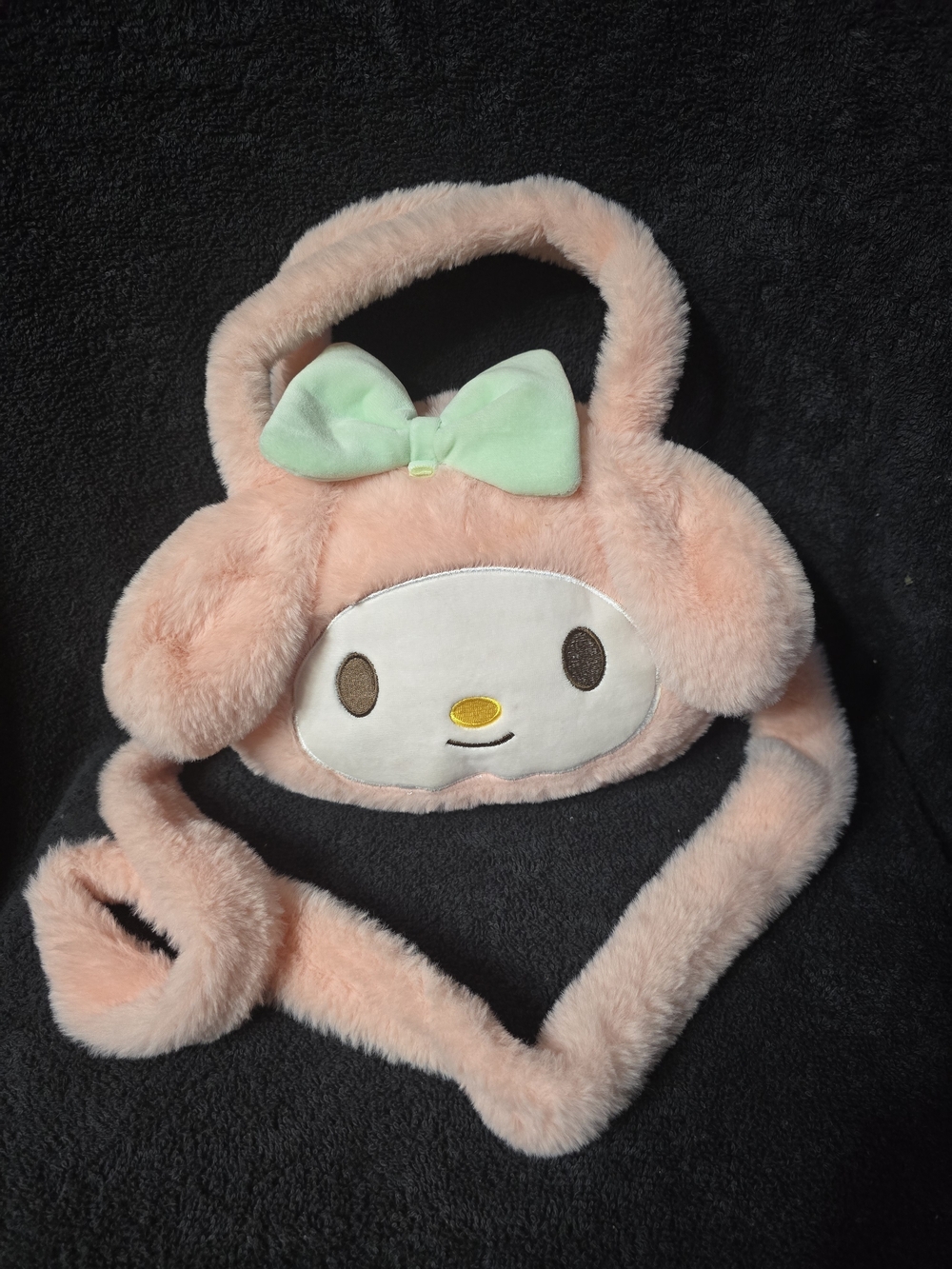 Sanrio My Melody Pink Plush Character Crossbody Bag with Mint Bow